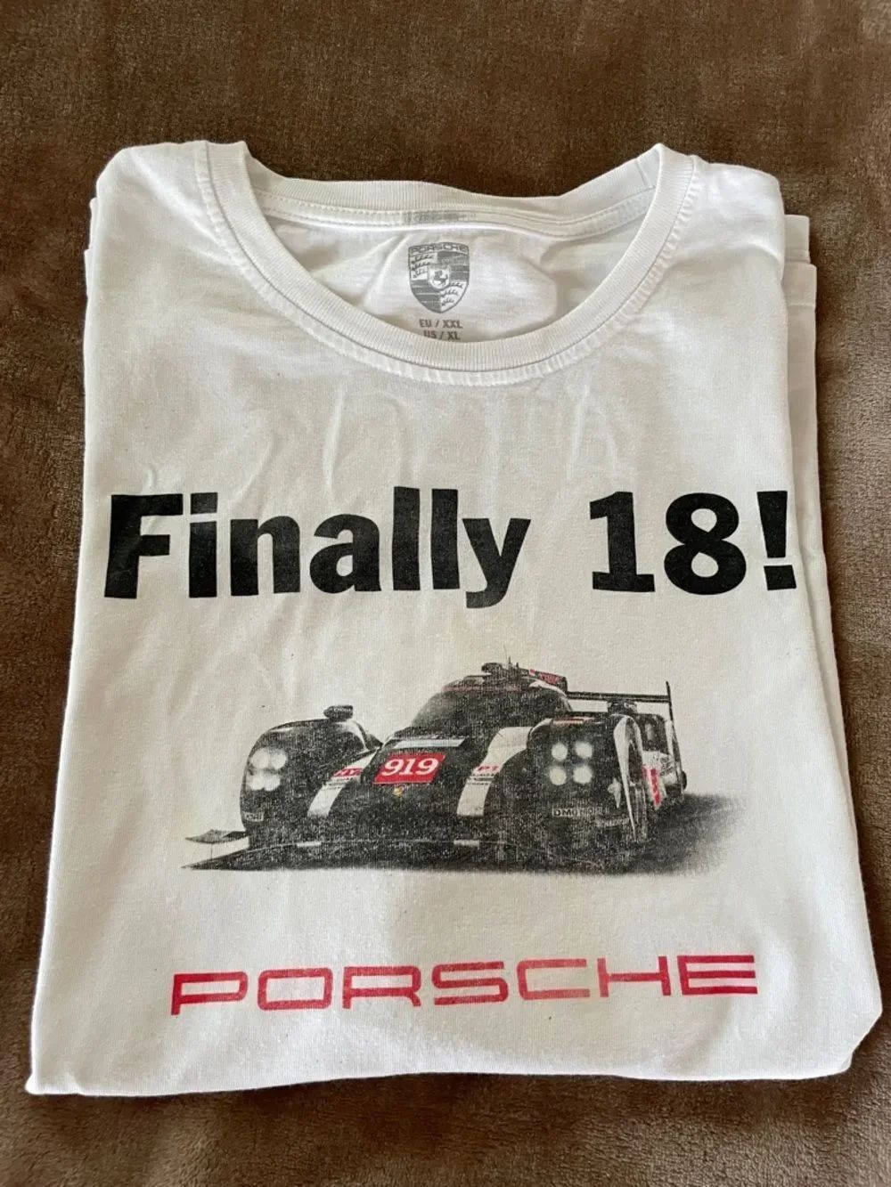 Porsche "Finally 18!" Men’s White Graphic Tee Limited Edition Le Mans XL